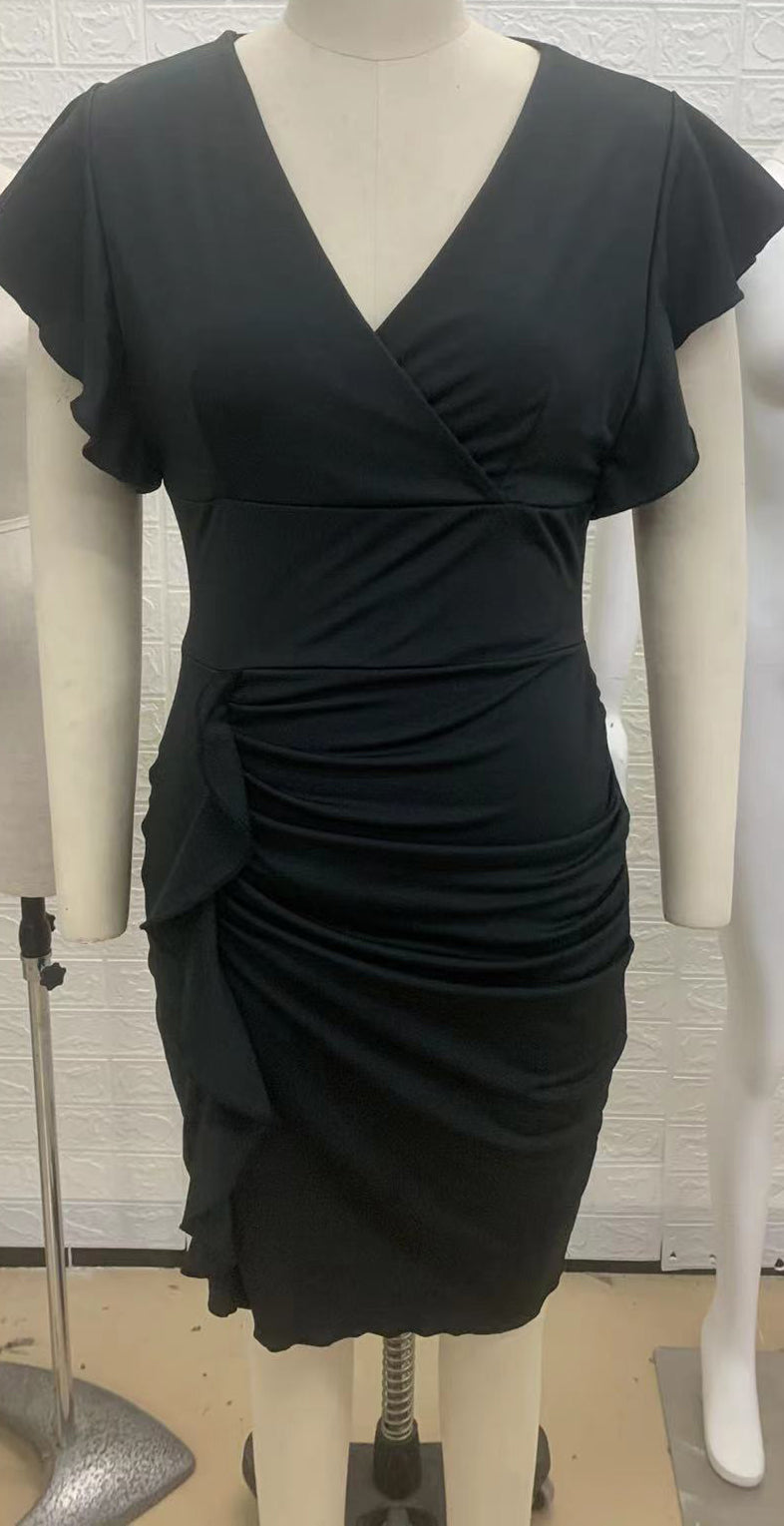 Woman Slim fit sexy V-neck ruffled skirt in lotus leaf