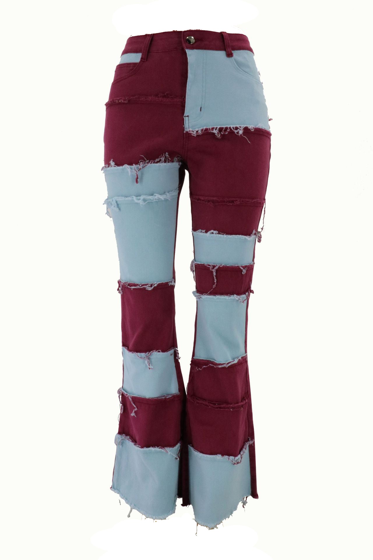 Women's denim trousers Fashion collision color patchwork high waist tight butt