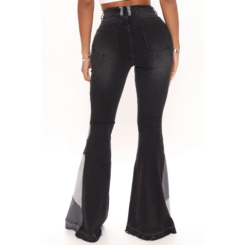 Women's denim trousers Fashion collision color patchwork high waist tight butt