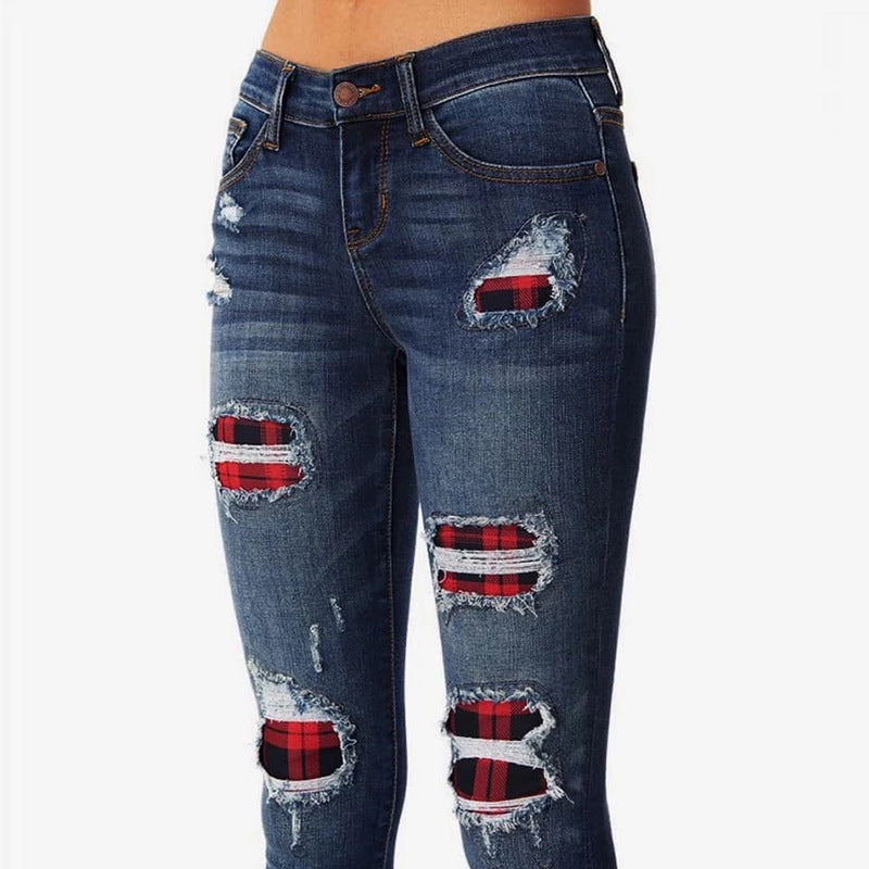Fashion Women Distressed Stretch Denim Pants Ripped High Rise Skinny