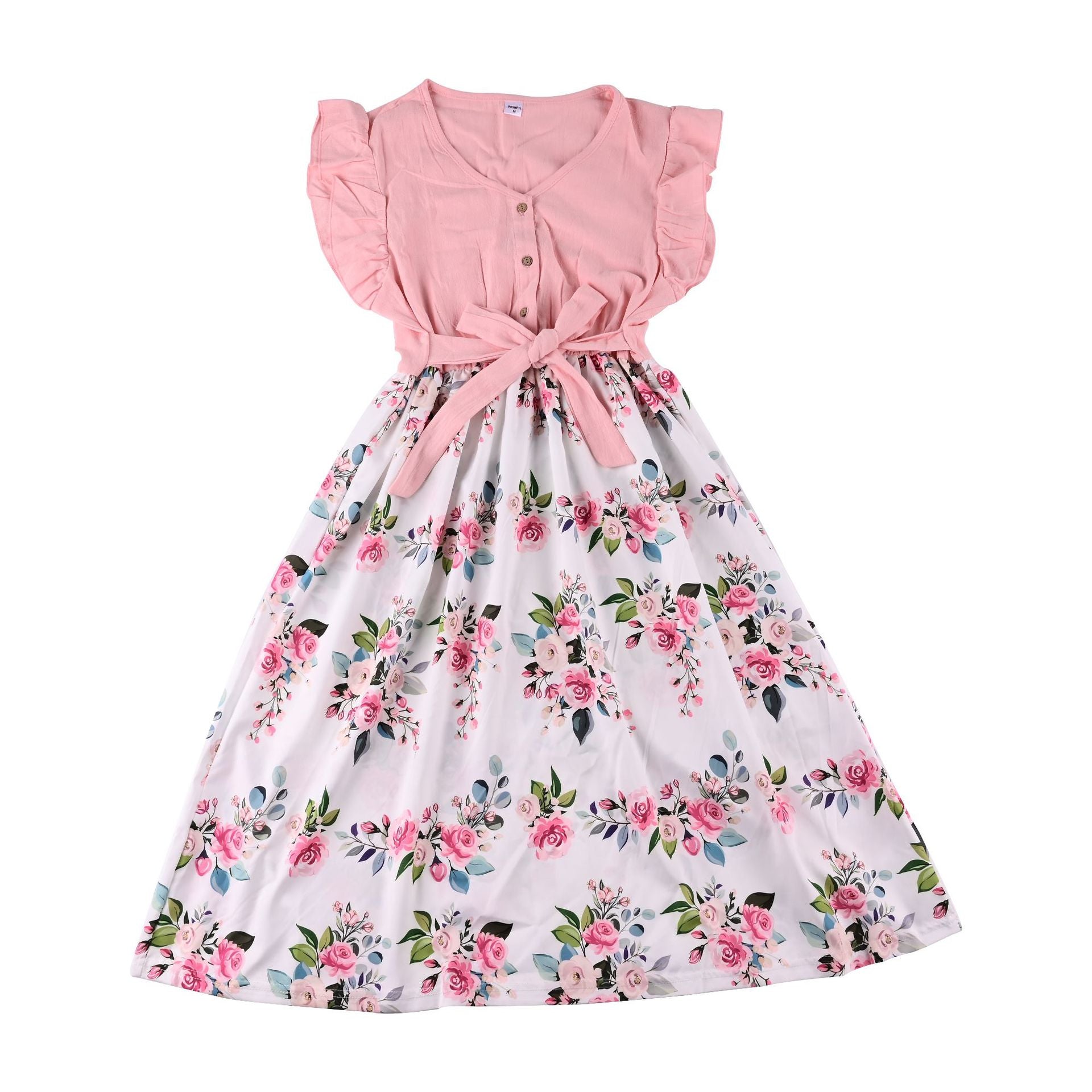 Mommy and Me Dresses Casual Floral Family Outfits Summer Matching Maxi Dress With Pockets