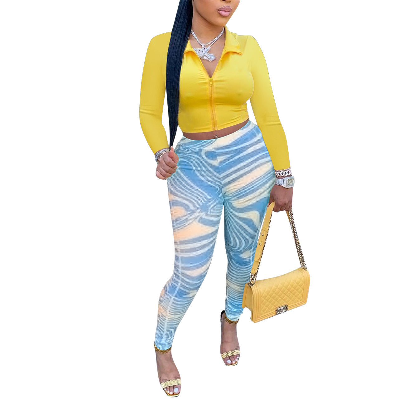 Women Fashion Travel Milk Silk Striped Skinny Print Leggings