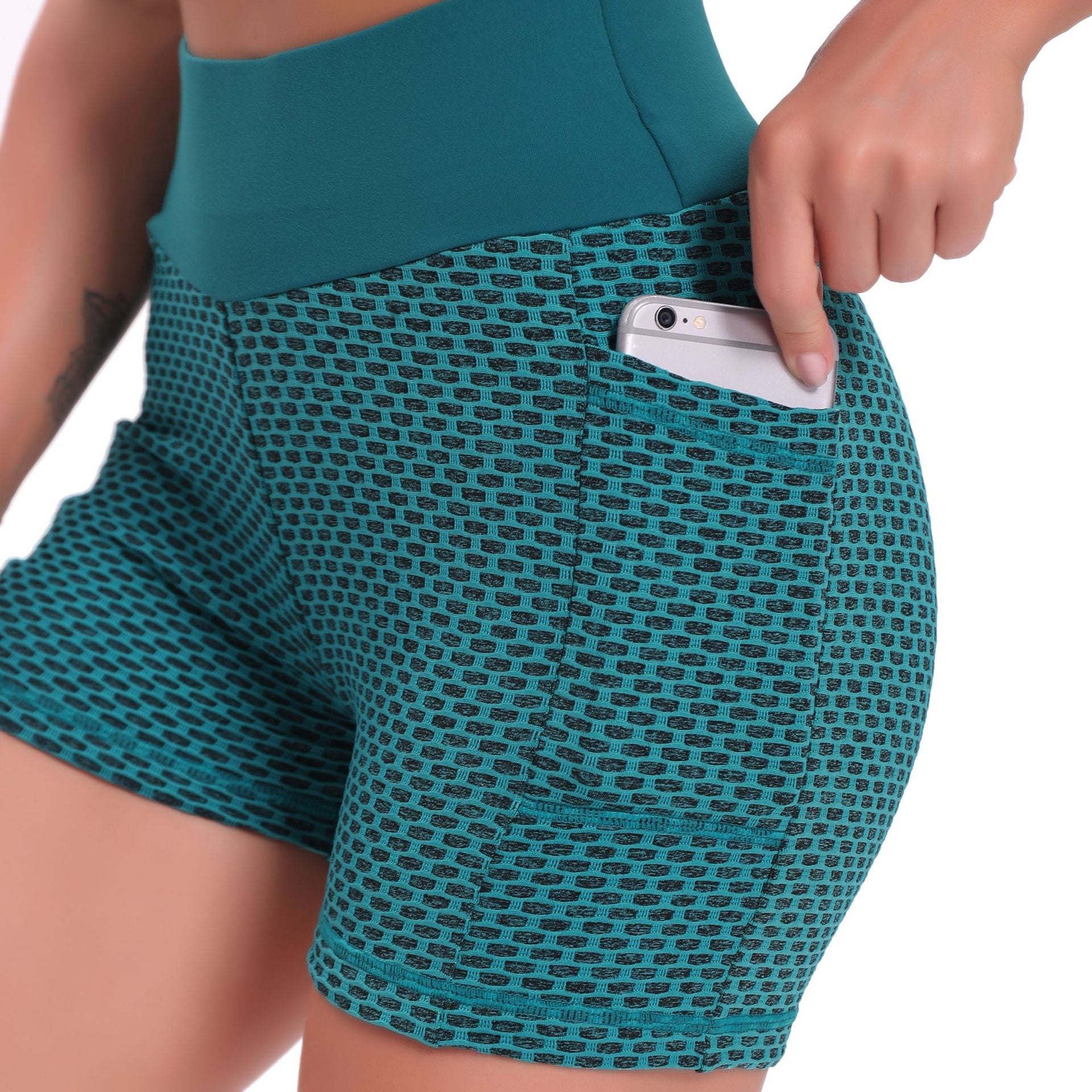 Women Yoga fitness honeycomb pocket high waist sexy hip-lifting breathable shorts