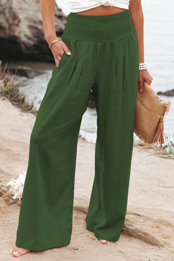 Women's casual wide-leg cotton linen burst loose trousers