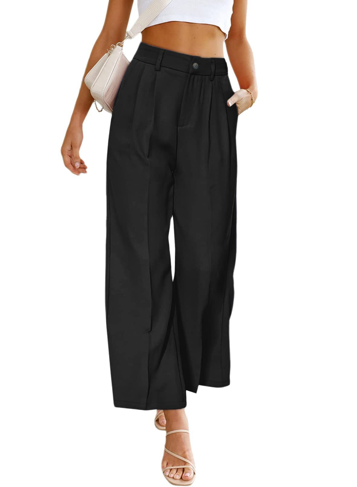 Women Casual Wide Leg Flare Pants High  Waist Long Trousers Baggy Trousers Formal Trousers