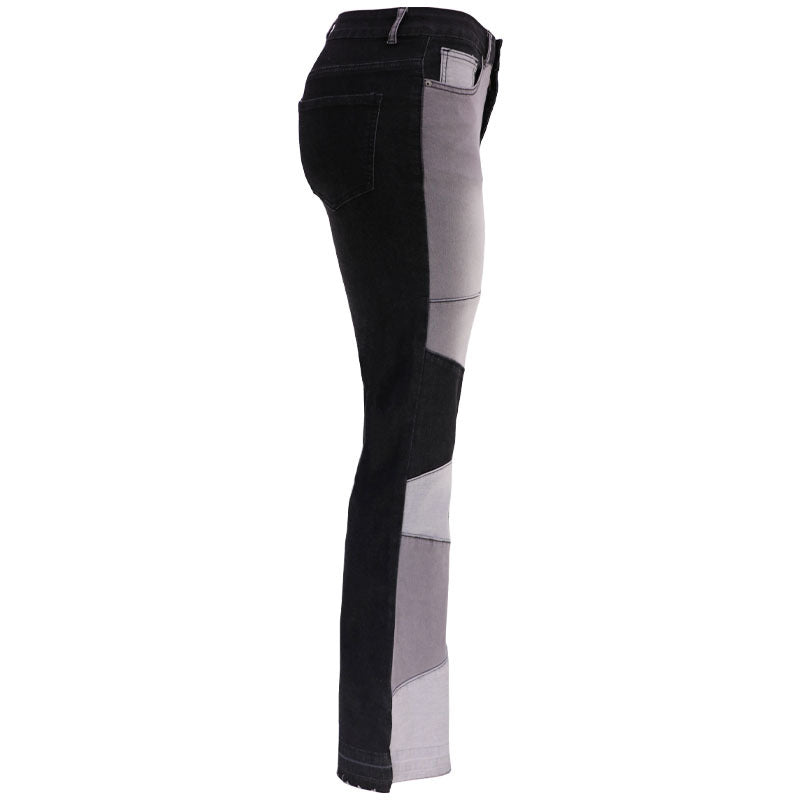 Women's denim trousers Fashion collision color patchwork high waist tight butt