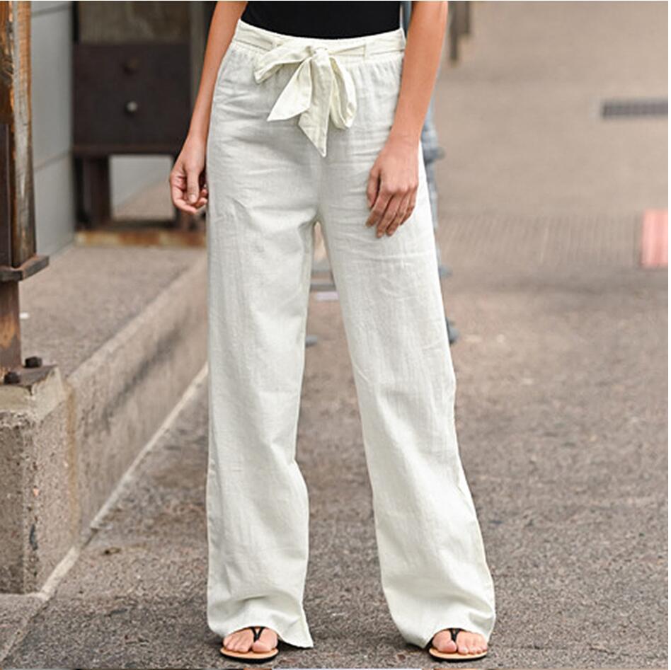 Women's Loose Elastic Waist Solid Color Cotton Linen Wide Leg Pants