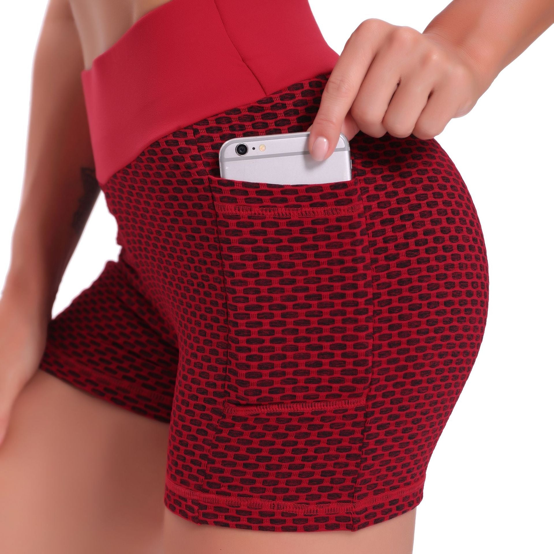 Women Yoga fitness honeycomb pocket high waist sexy hip-lifting breathable shorts