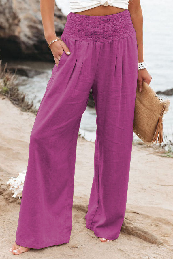 Women's casual wide-leg cotton linen burst loose trousers