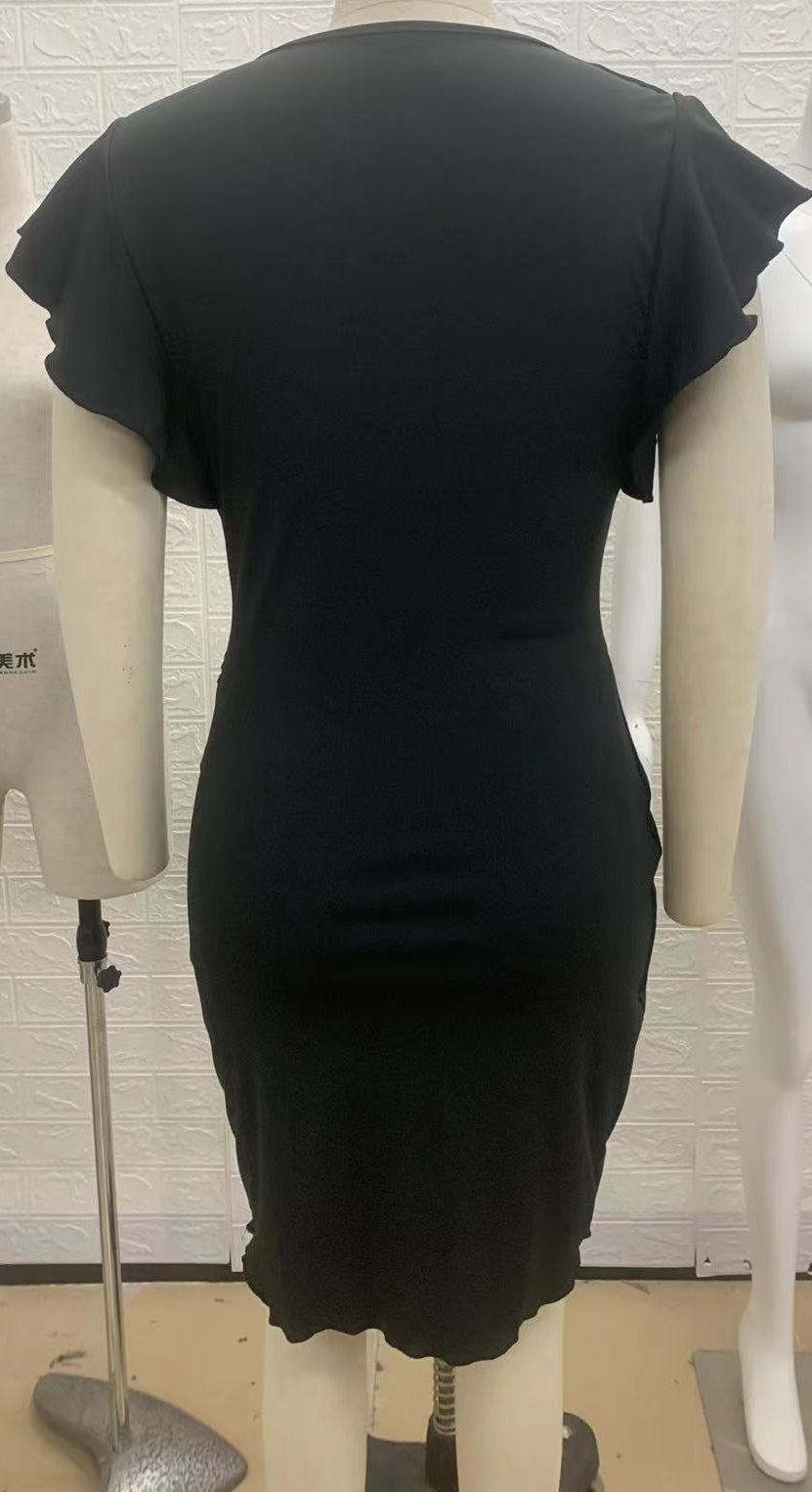 Woman Slim fit sexy V-neck ruffled skirt in lotus leaf