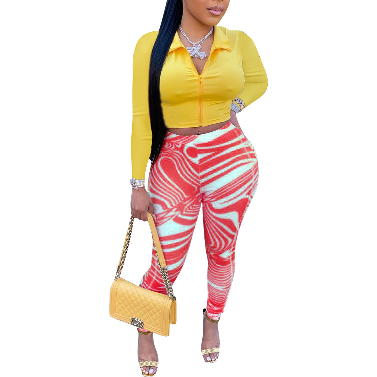 Women Fashion Travel Milk Silk Striped Skinny Print Leggings