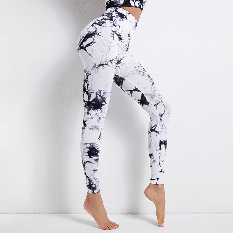 Tie-Dye Printed High Waist Hip Lift Sports Running Yoga Pants