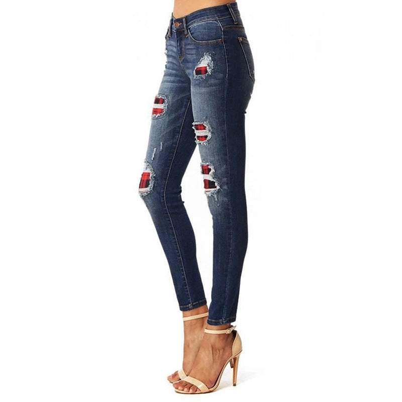 Fashion Women Distressed Stretch Denim Pants Ripped High Rise Skinny
