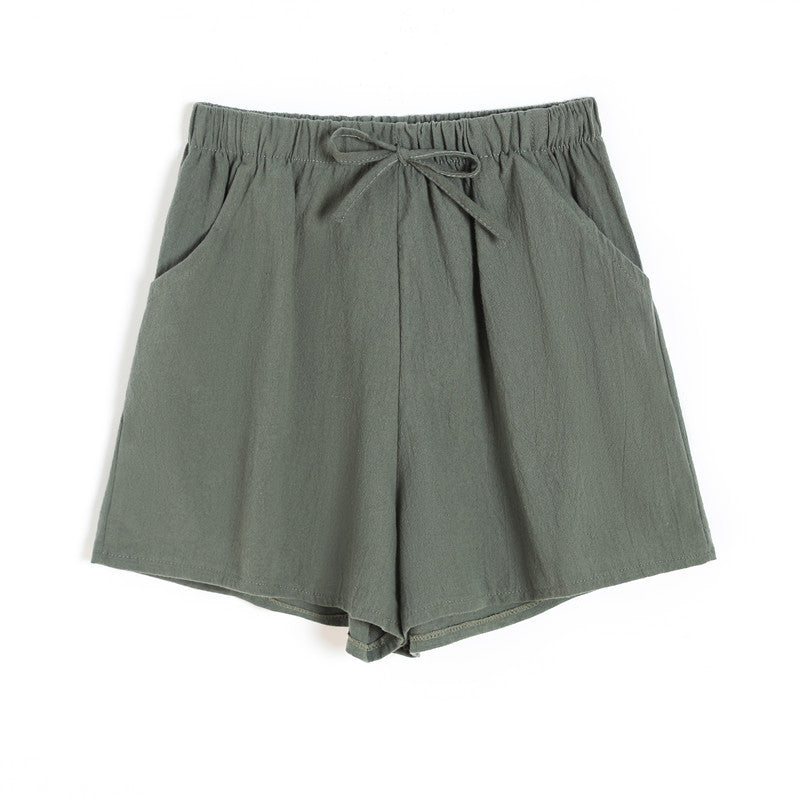 Summer New Women Casual Solid Cotton Linen Shorts