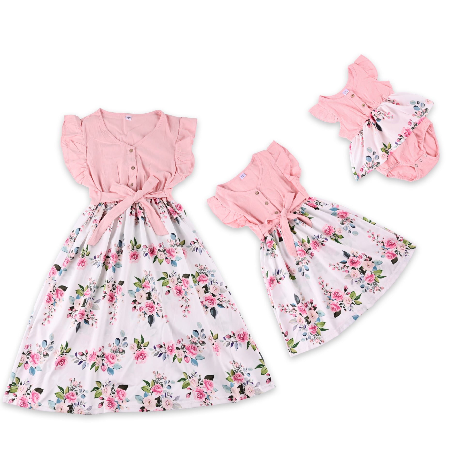 Mommy and Me Dresses Casual Floral Family Outfits Summer Matching Maxi Dress With Pockets