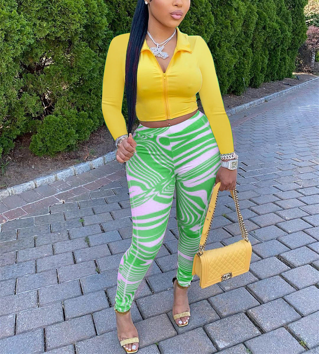 Women Fashion Travel Milk Silk Striped Skinny Print Leggings