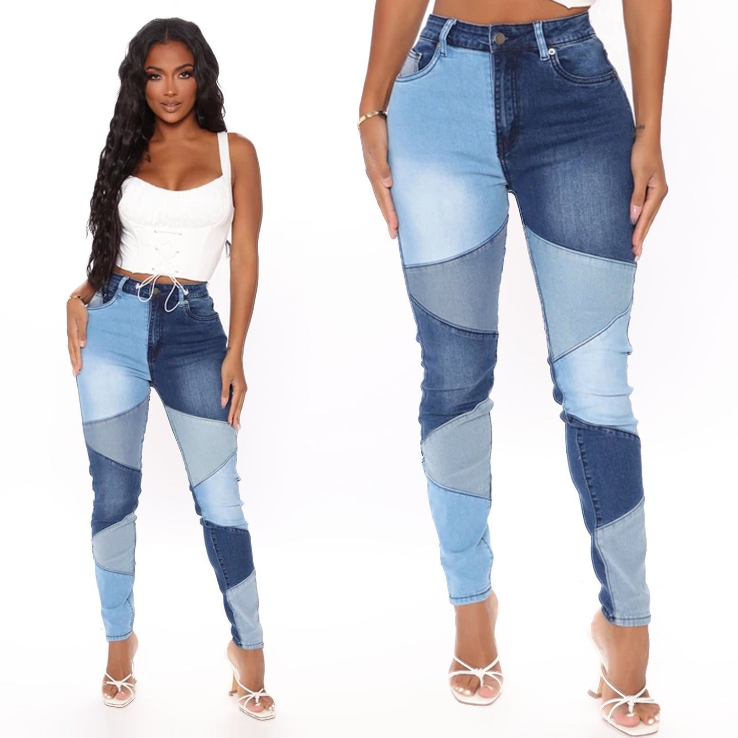 Fashion Women Distressed Stretch Denim Pants Ripped High Rise Skinny