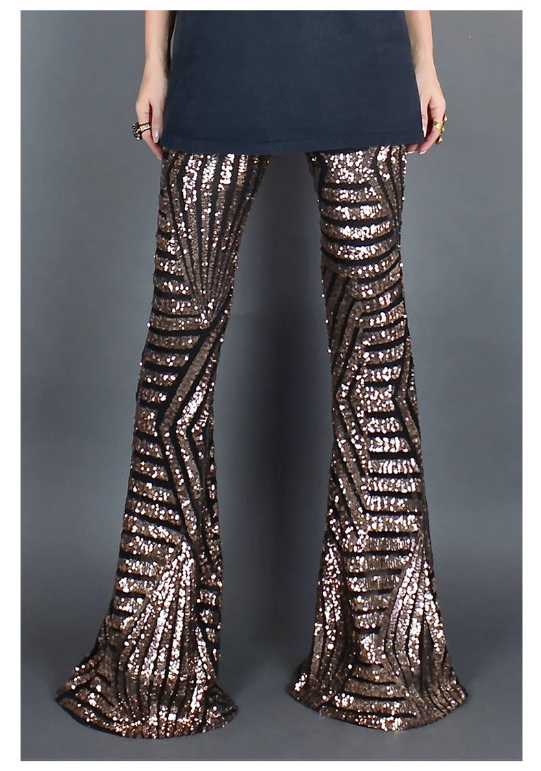 Women High Waist Wide Leg Palazzo Lounge Pants Sequin Bell Bottoms Trousers