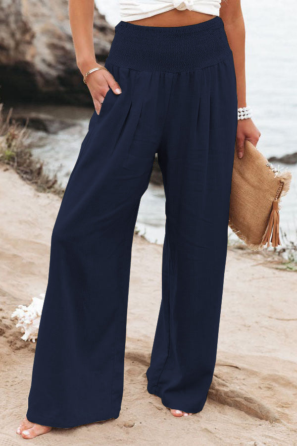 Women's casual wide-leg cotton linen burst loose trousers