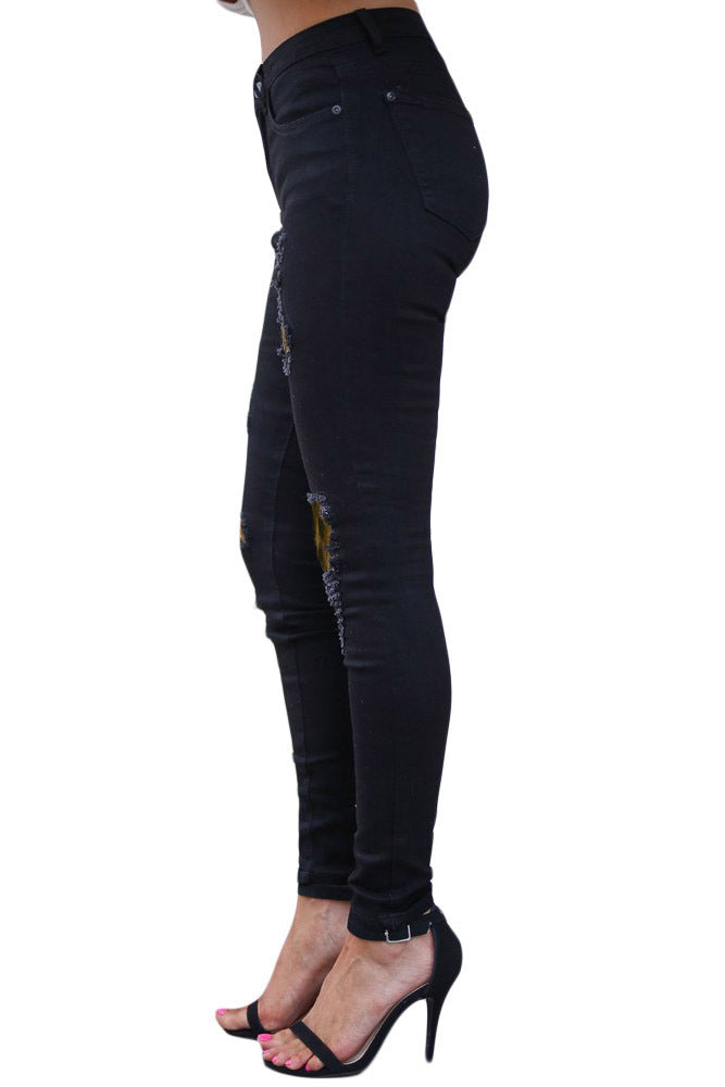 Fashion Women Distressed Stretch Denim Pants Ripped High Rise Skinny