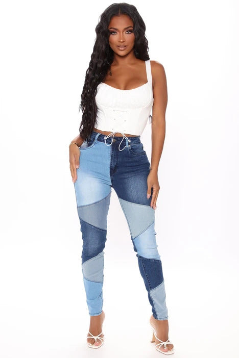 Fashion Women Distressed Stretch Denim Pants Ripped High Rise Skinny
