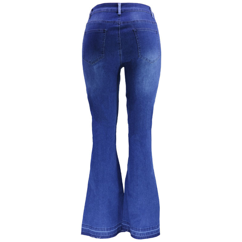 Women's denim trousers Fashion collision color patchwork high waist tight butt