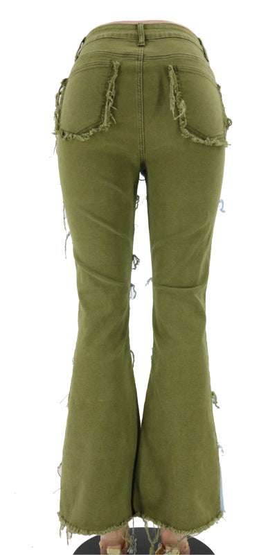 Women's denim trousers Fashion collision color patchwork high waist tight butt