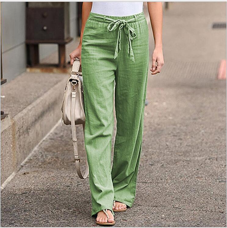 Women's Loose Elastic Waist Solid Color Cotton Linen Wide Leg Pants