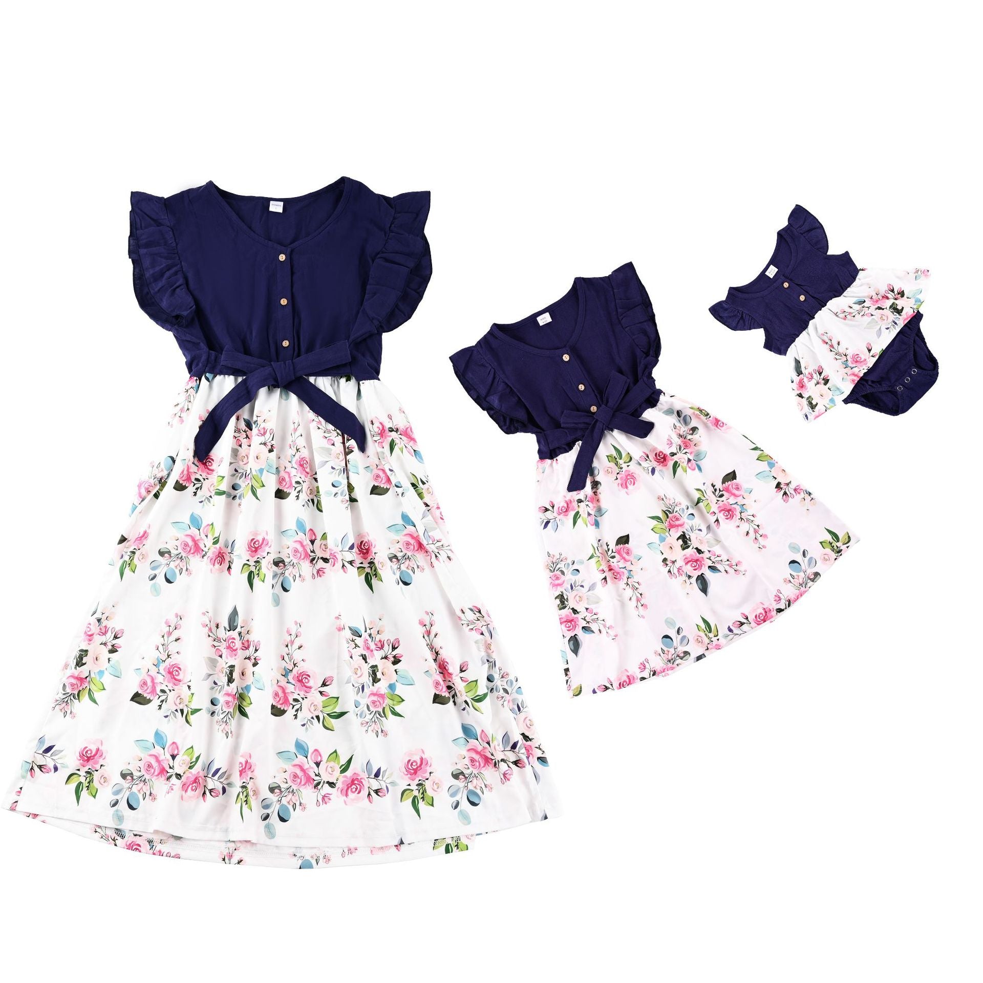 Mommy and Me Dresses Casual Floral Family Outfits Summer Matching Maxi Dress With Pockets