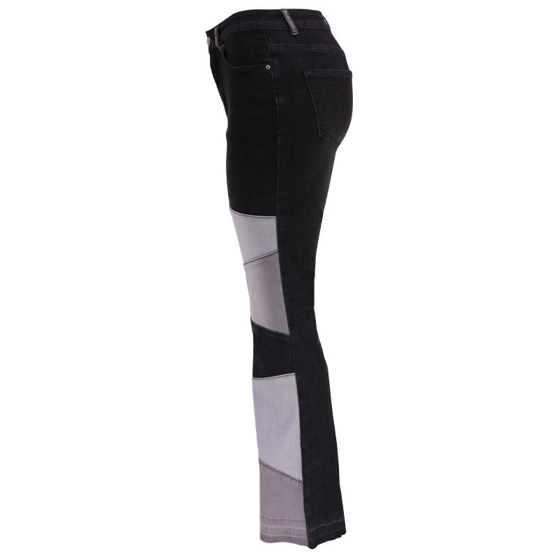 Women's denim trousers Fashion collision color patchwork high waist tight butt