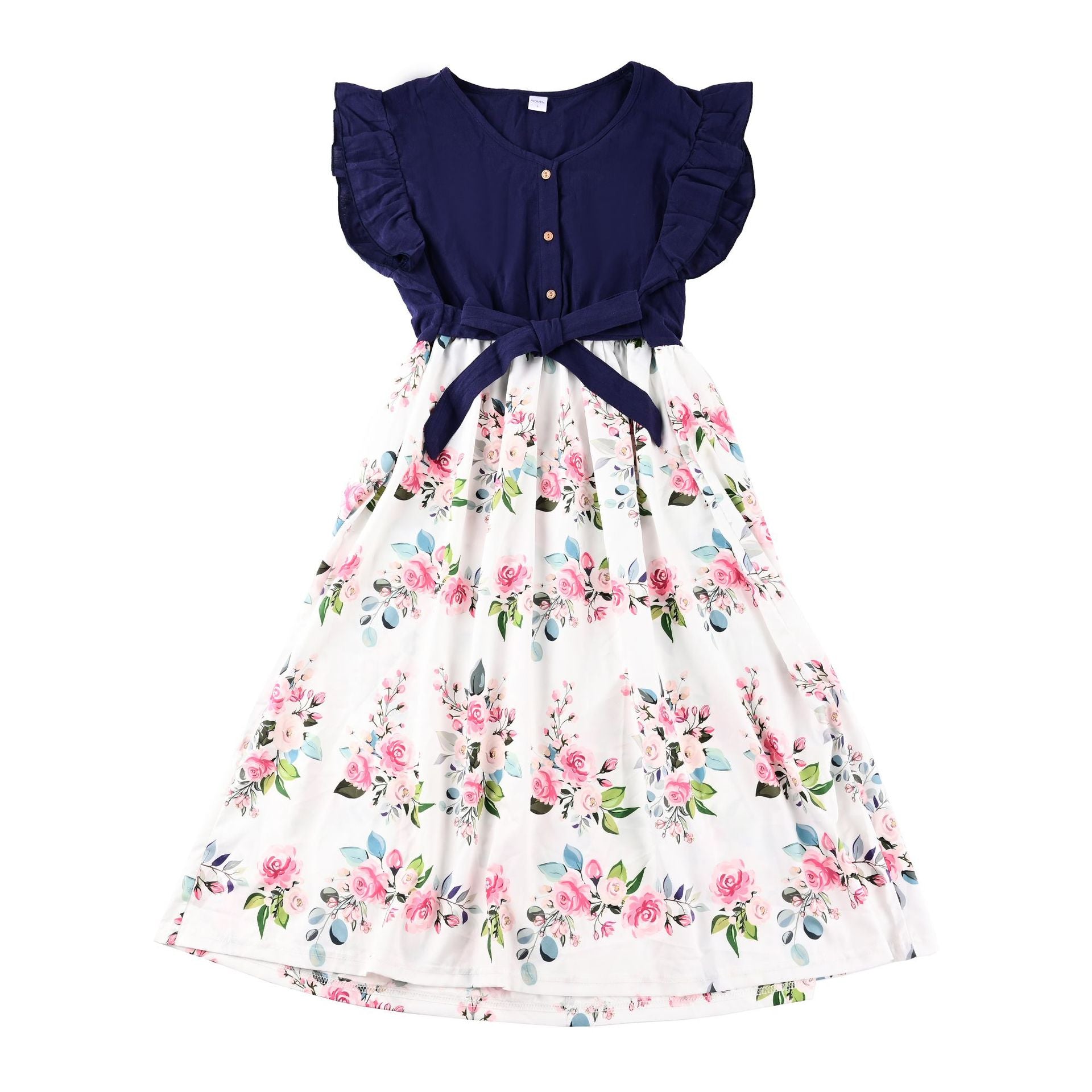 Mommy and Me Dresses Casual Floral Family Outfits Summer Matching Maxi Dress With Pockets