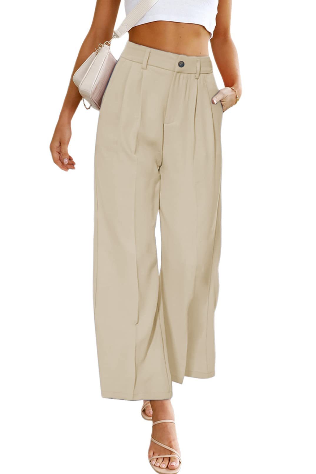 Women Casual Wide Leg Flare Pants High  Waist Long Trousers Baggy Trousers Formal Trousers