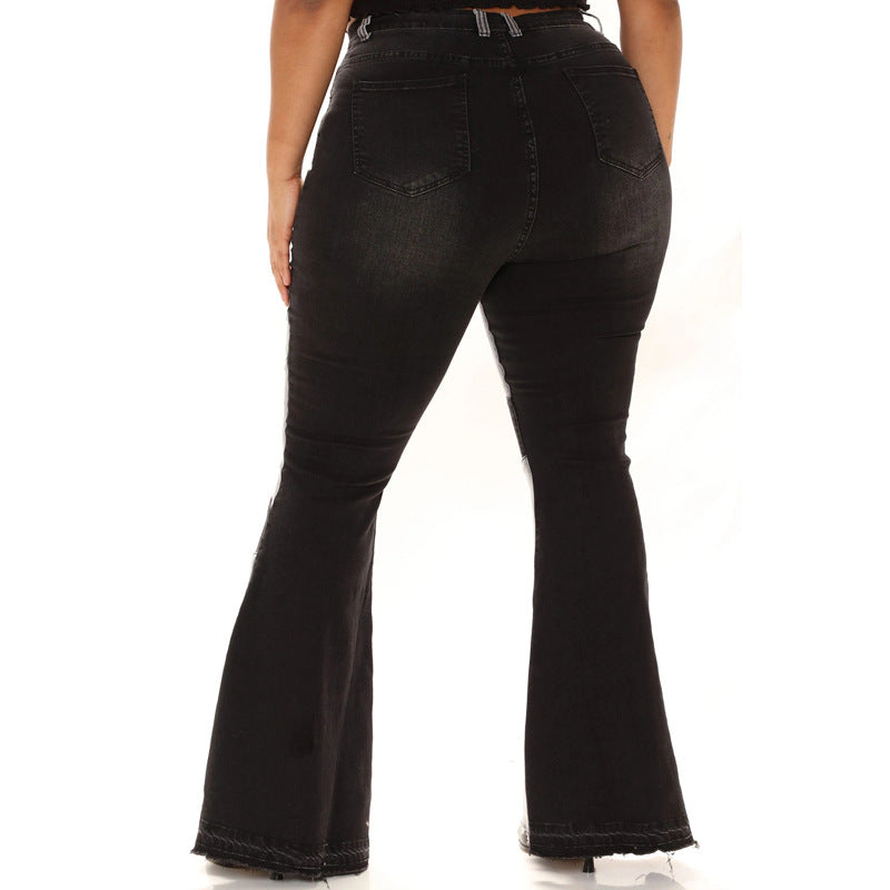 Women's denim trousers Fashion collision color patchwork high waist tight butt