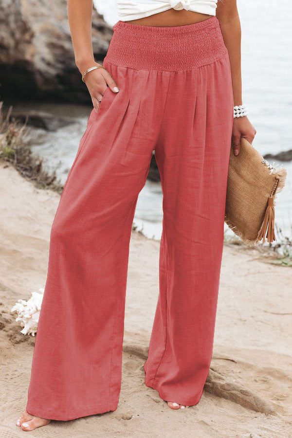 Women's casual wide-leg cotton linen burst loose trousers