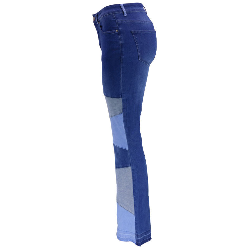 Women's denim trousers Fashion collision color patchwork high waist tight butt