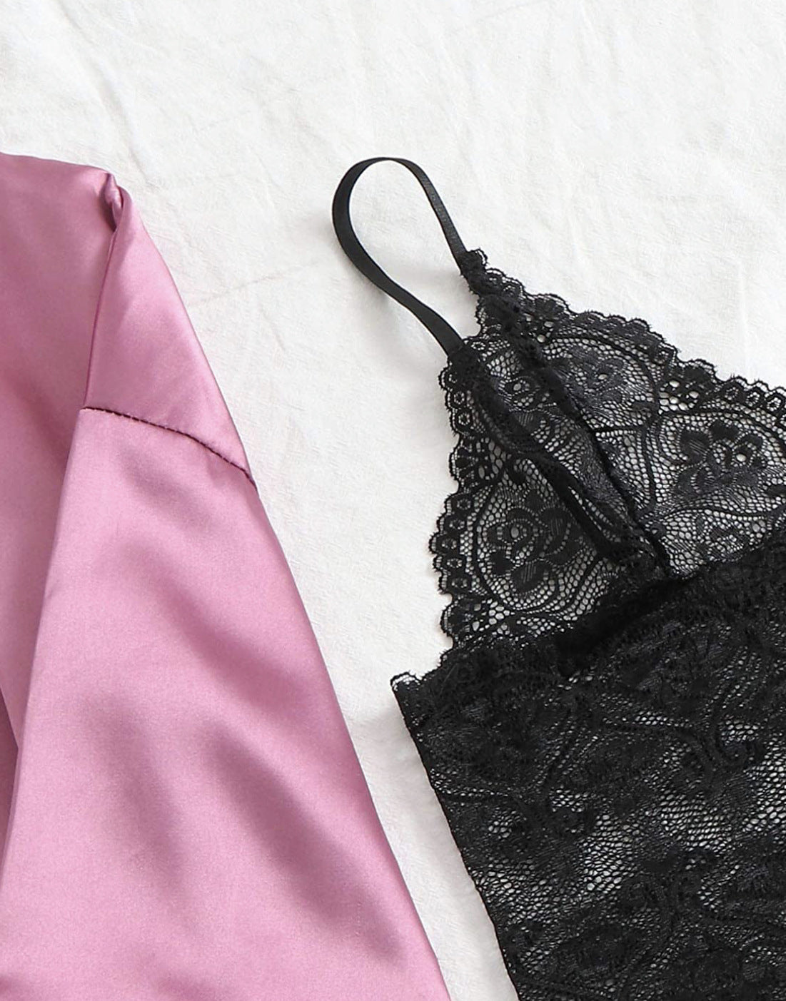 Women's Sleepwear 4pcs Floral Lace Trim Satin Cami Pajama Set with Robe