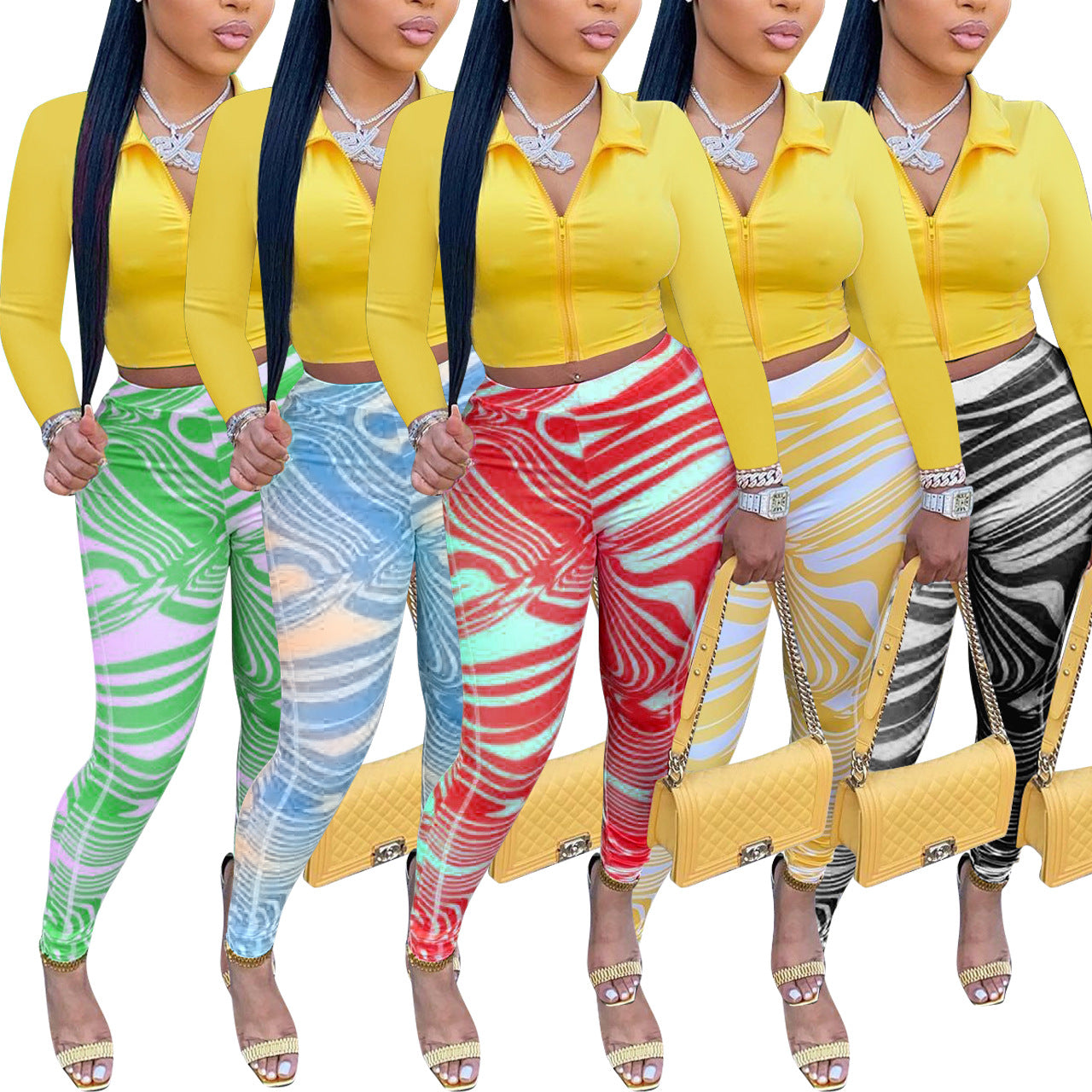 Women Fashion Travel Milk Silk Striped Skinny Print Leggings