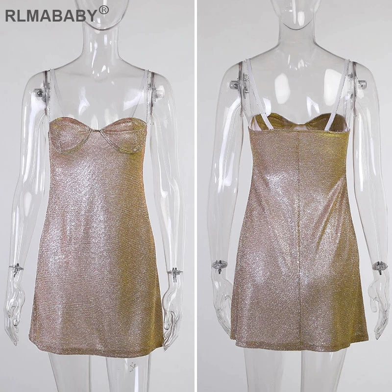 Bright Silk Diamond Women's  Low Neck Sleeveless Backless Glitter Slip Dress