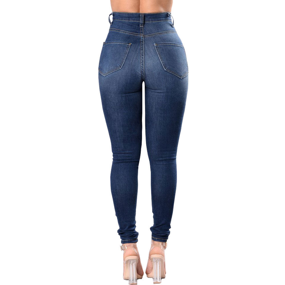 Fashion Women Distressed Stretch Denim Pants Ripped High Rise Skinny