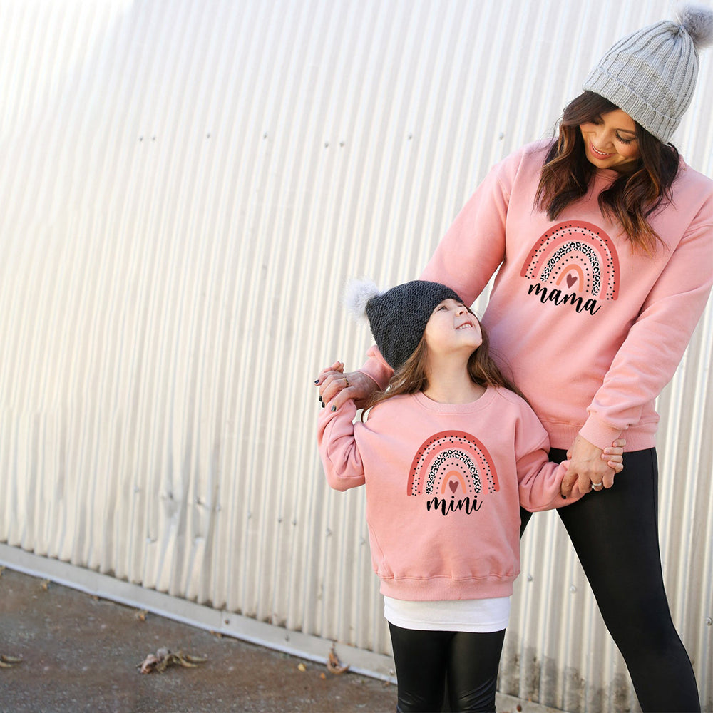 Mommy and me Matching Outfits Mama Mini Rainbow Print Pullover Sweatshirt