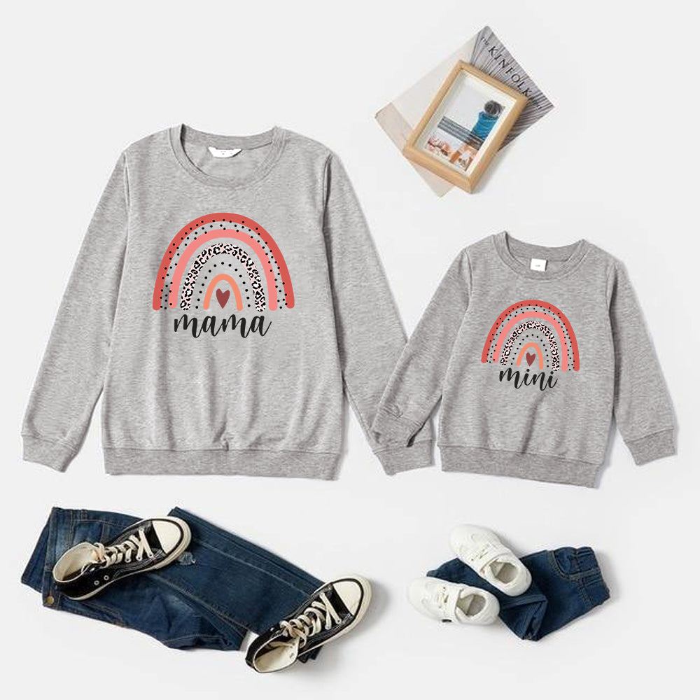 Mommy and me Matching Outfits Mama Mini Rainbow Print Pullover Sweatshirt