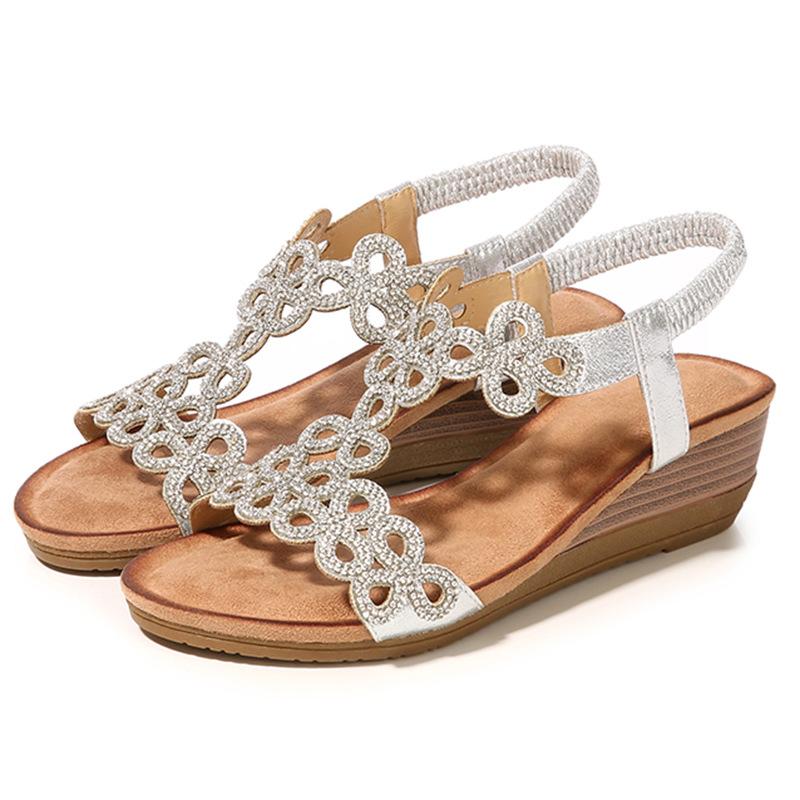 Chicvane Boho Style Rhinestone Wedge Sandals with Elastic Band – Museslove