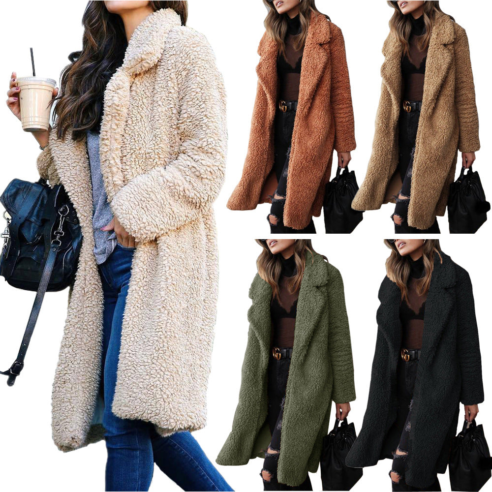 Warm Winter Fuzzy Fleece Lapel Open Front Long Cardigan Coat Faux Fur ...