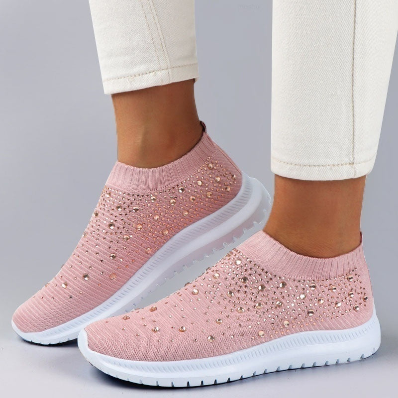 Ferndule Women's Mesh Walking Shoes Rhinestone Glitter Slip On Sock Sneakers  US 4.5-11 